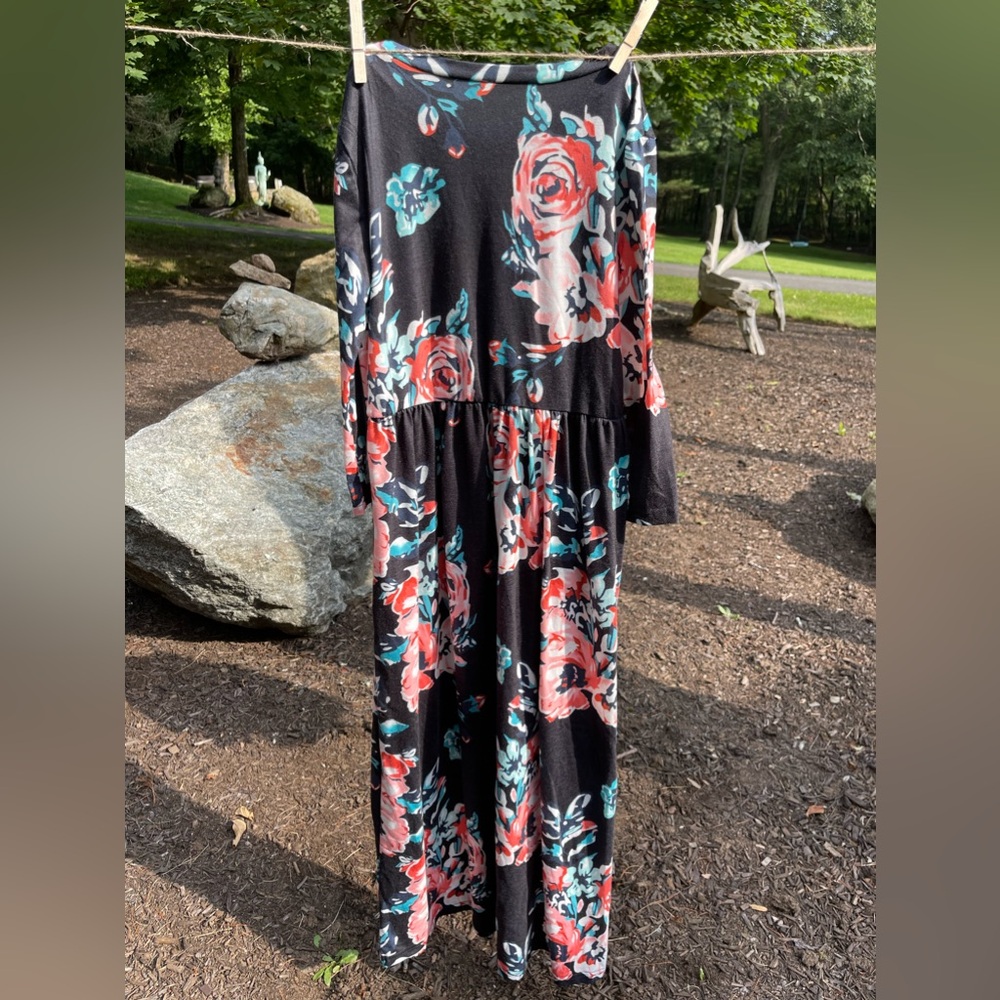 21KIDS Girls Maxi Dress Floral 3/4 Long Sleeve Dresses with Pockets for Girls 10